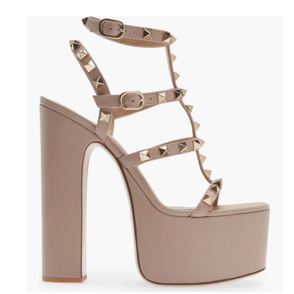 NIB $1270 Valentino Garavani Rockstud Platform Sandal in Poudre - size 40.5/10.5 - Picture 2 of 6